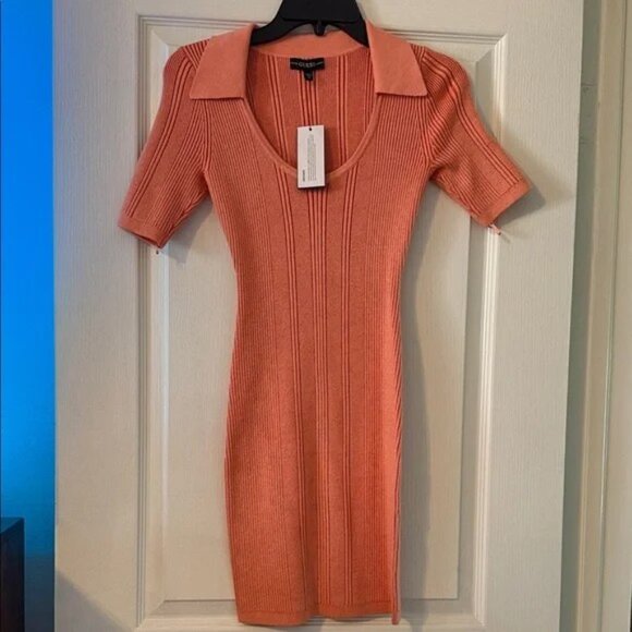 Guess Delicado Coral Ribbed Mini Dress L - Picture 1 of 2